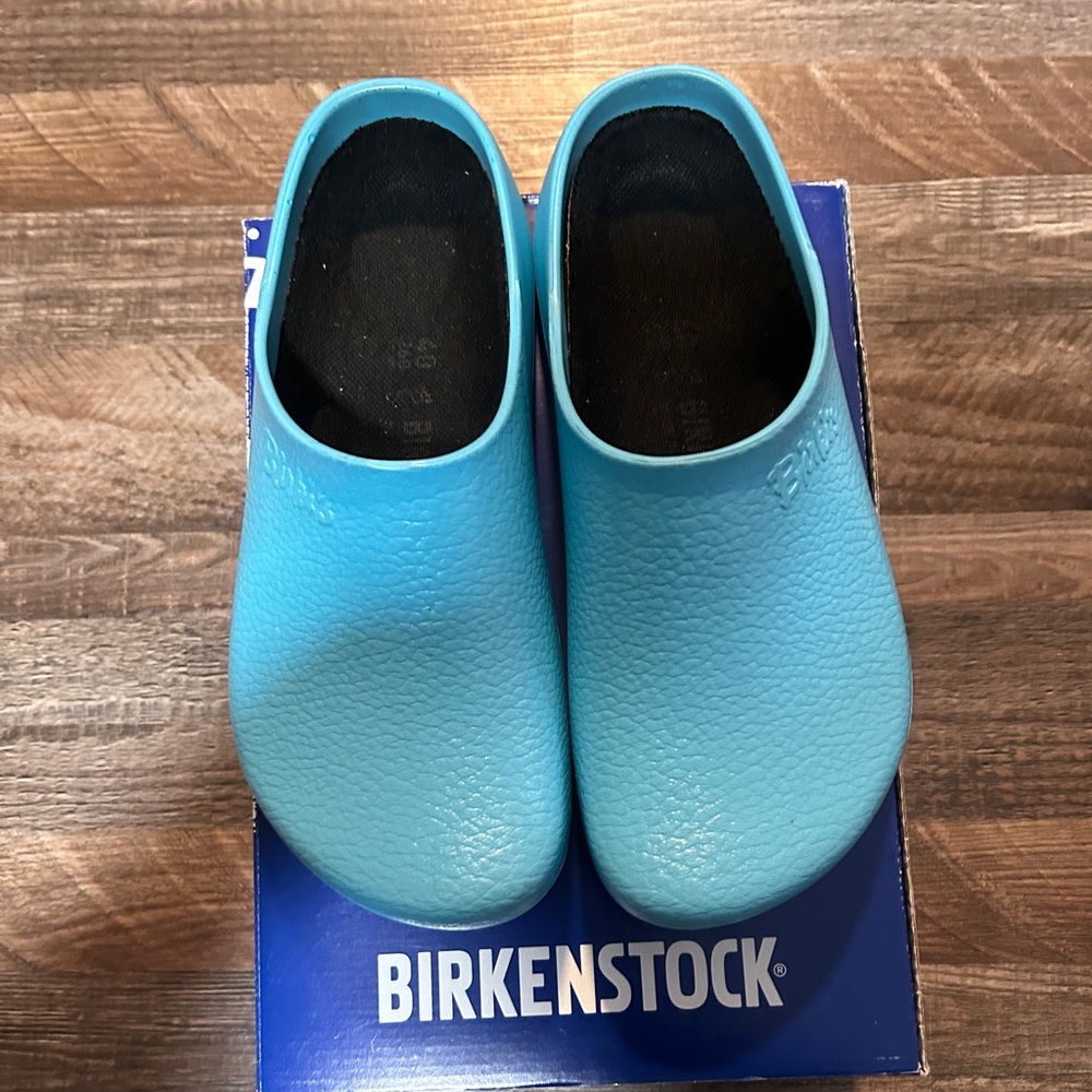Blue Birkenstock clogs